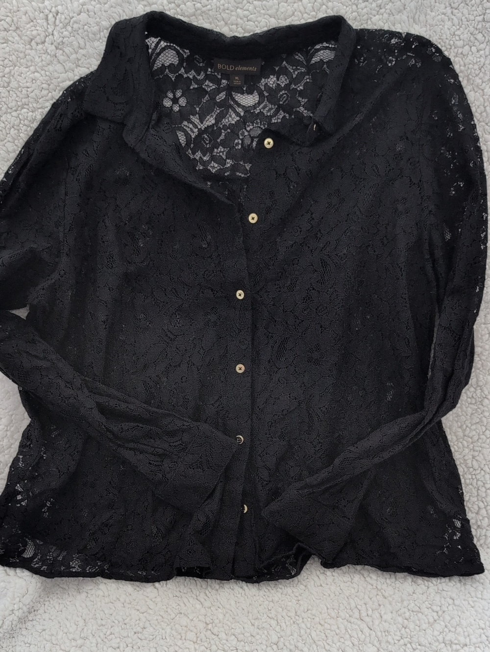 BOLD elements Black Lace Button-Down Shirt